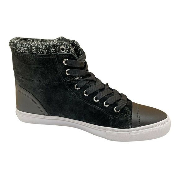 Isaac Mizrahi Sky Black Suede Soho Lily Knit Trim Lace Up Hi Top Sneakers 9 M - Picture 7 of 11